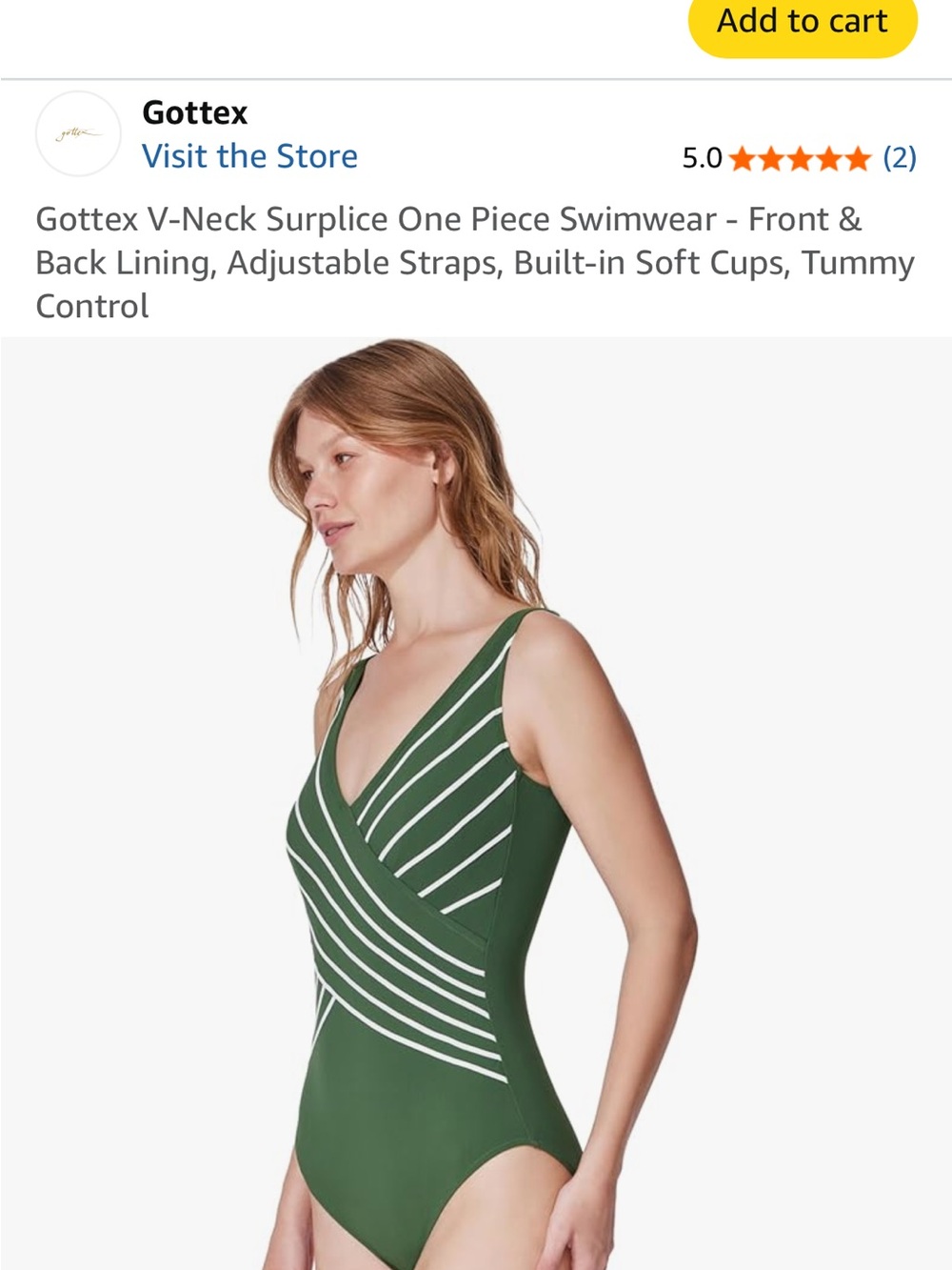 Gottex Green and White Striped Surplice One-Piece Swimsuit